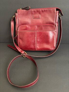 Relic Wine Red Crossbody Bag with Gold-Tone Accents and Adjustable Strap